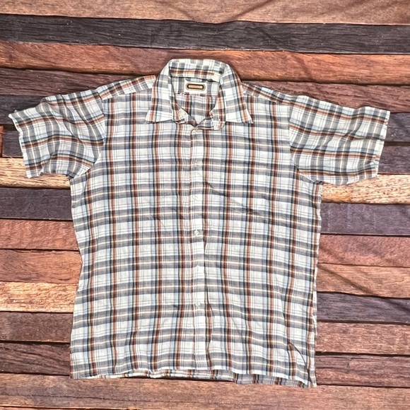 Vintage 80s Plaid Button Down Shirt Bambergers 1980s Short Sleeve Shirt - Picture 1 of 5